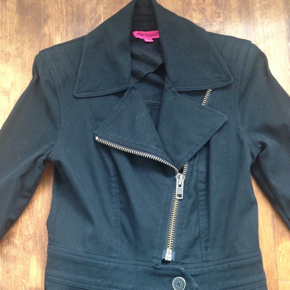 Betsey Johnson - Black Long Structured Denim Coat - Picture 9 of 12